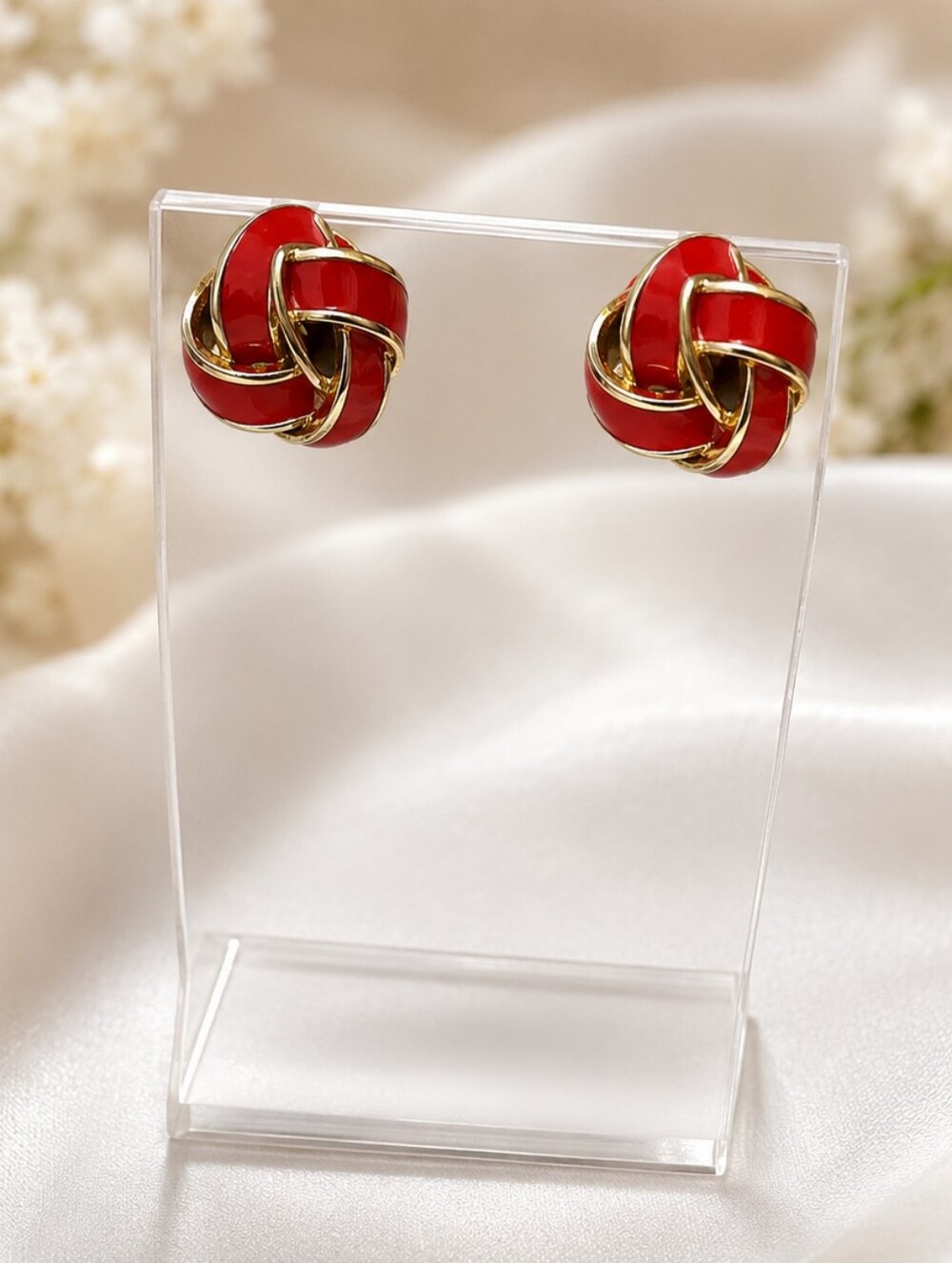 Elegant Red and Gold Knot Vintage Earrings